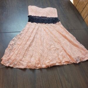 Wild Daisy Peach Lace Strapless Dress with Black Trim Medium